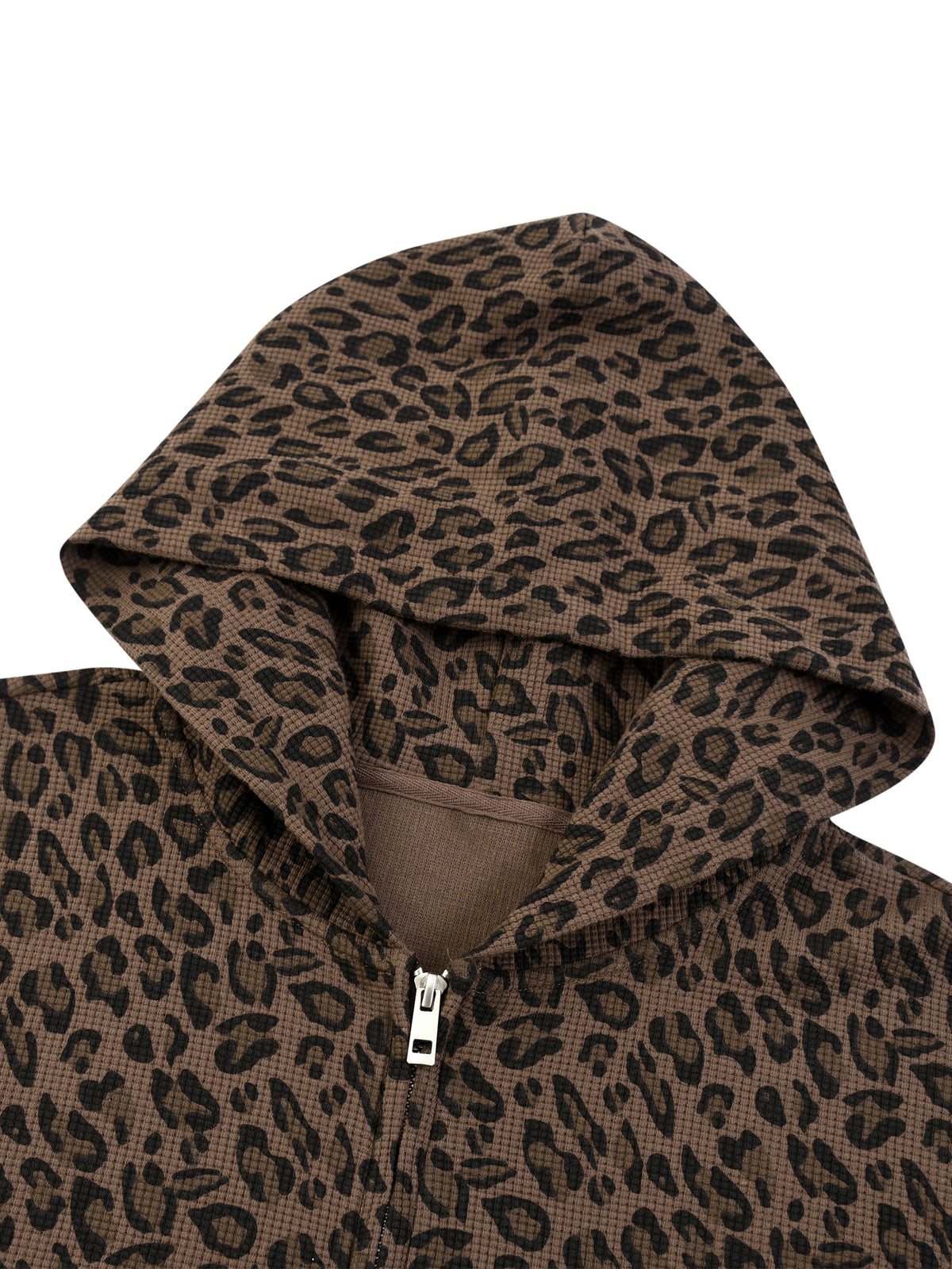 Leopard Print Waffle Full Zip Hoodie - V2