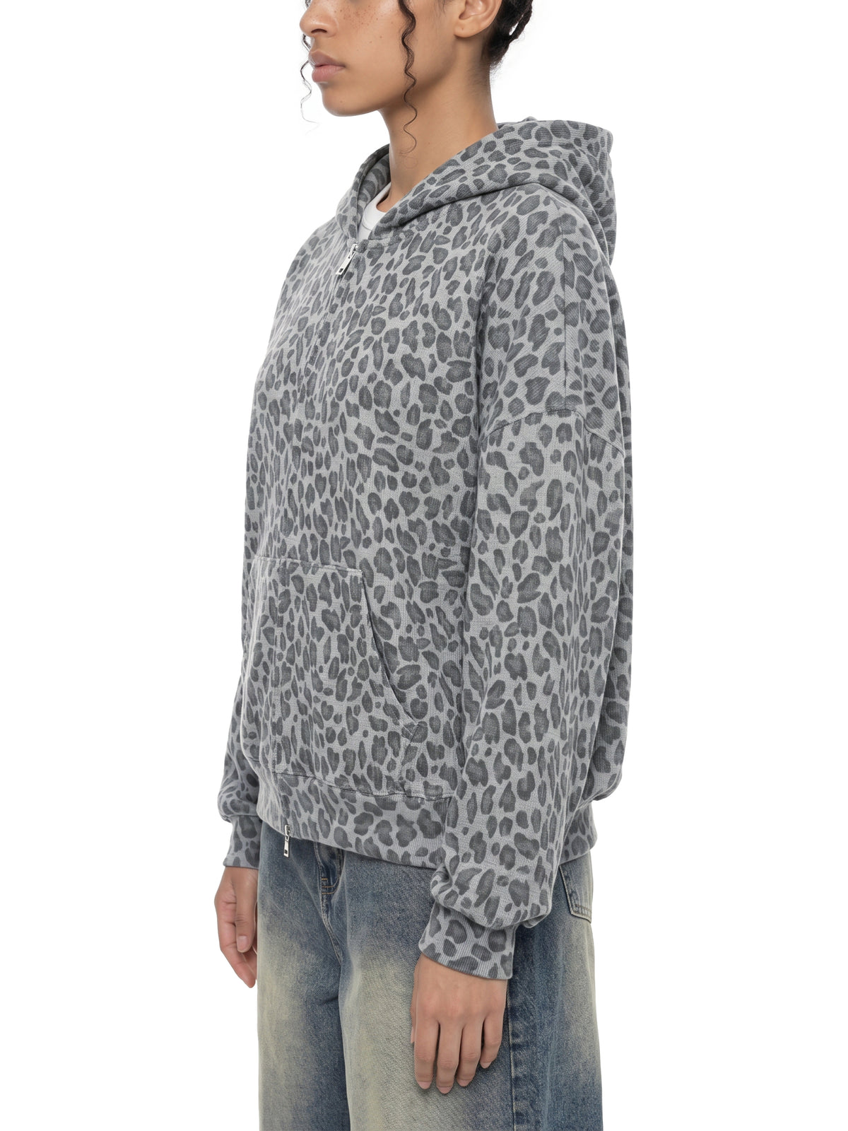 Leopard Print Waffle Full Zip Hoodie - V2