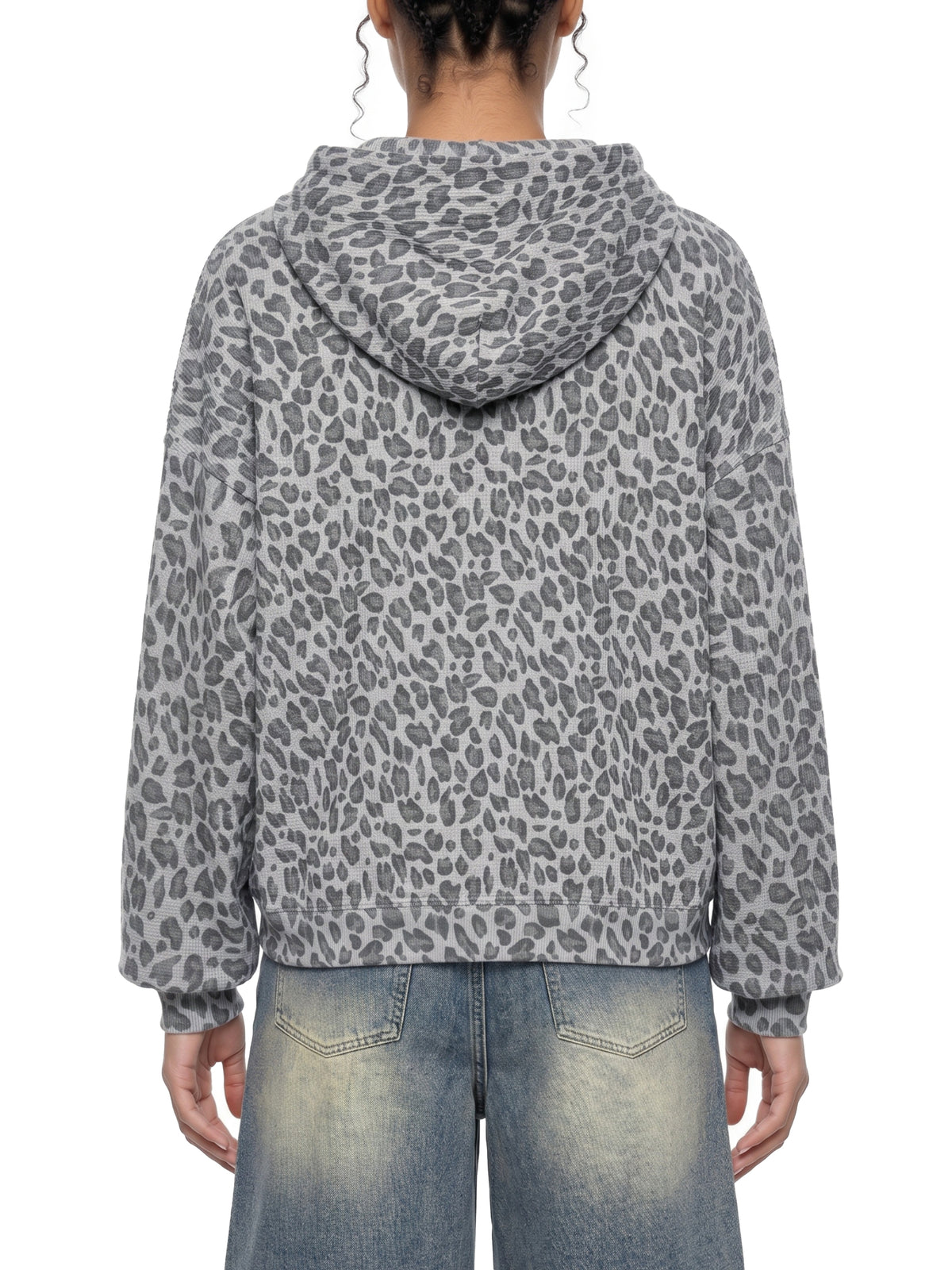 Leopard Print Waffle Full Zip Hoodie - V2