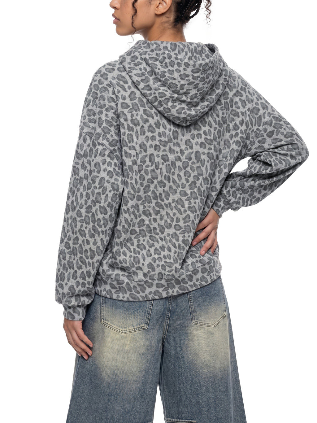 Leopard Print Waffle Full Zip Hoodie - V2
