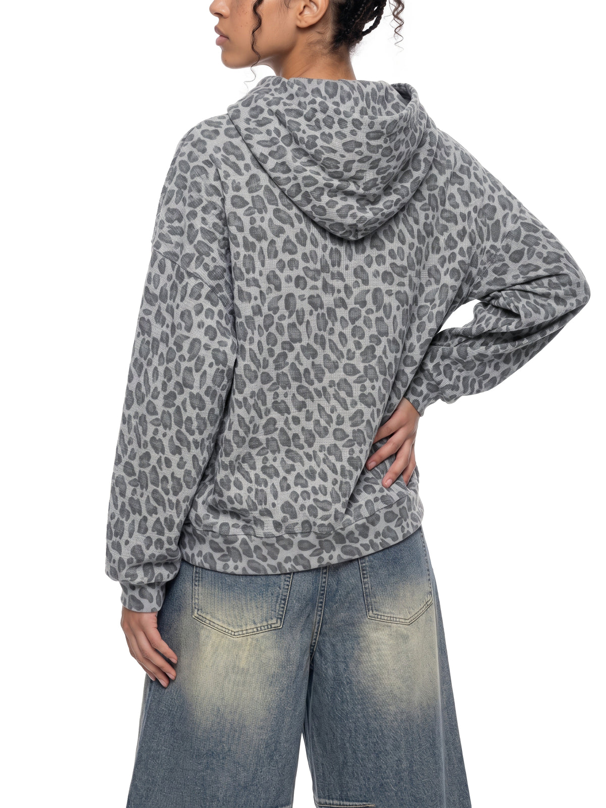 Leopard Print Waffle Full Zip Hoodie - V2