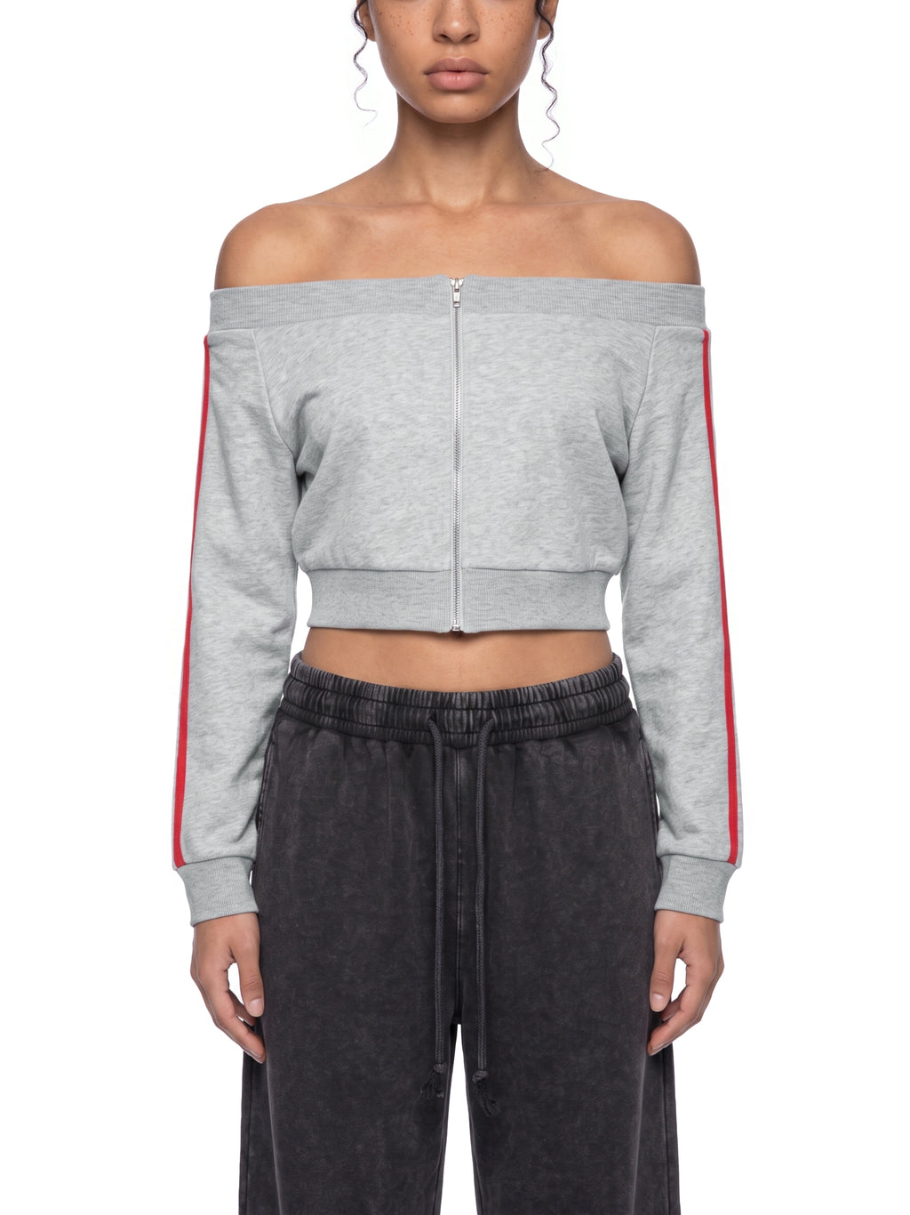 Off-Shoulder Full Zip Hoodie