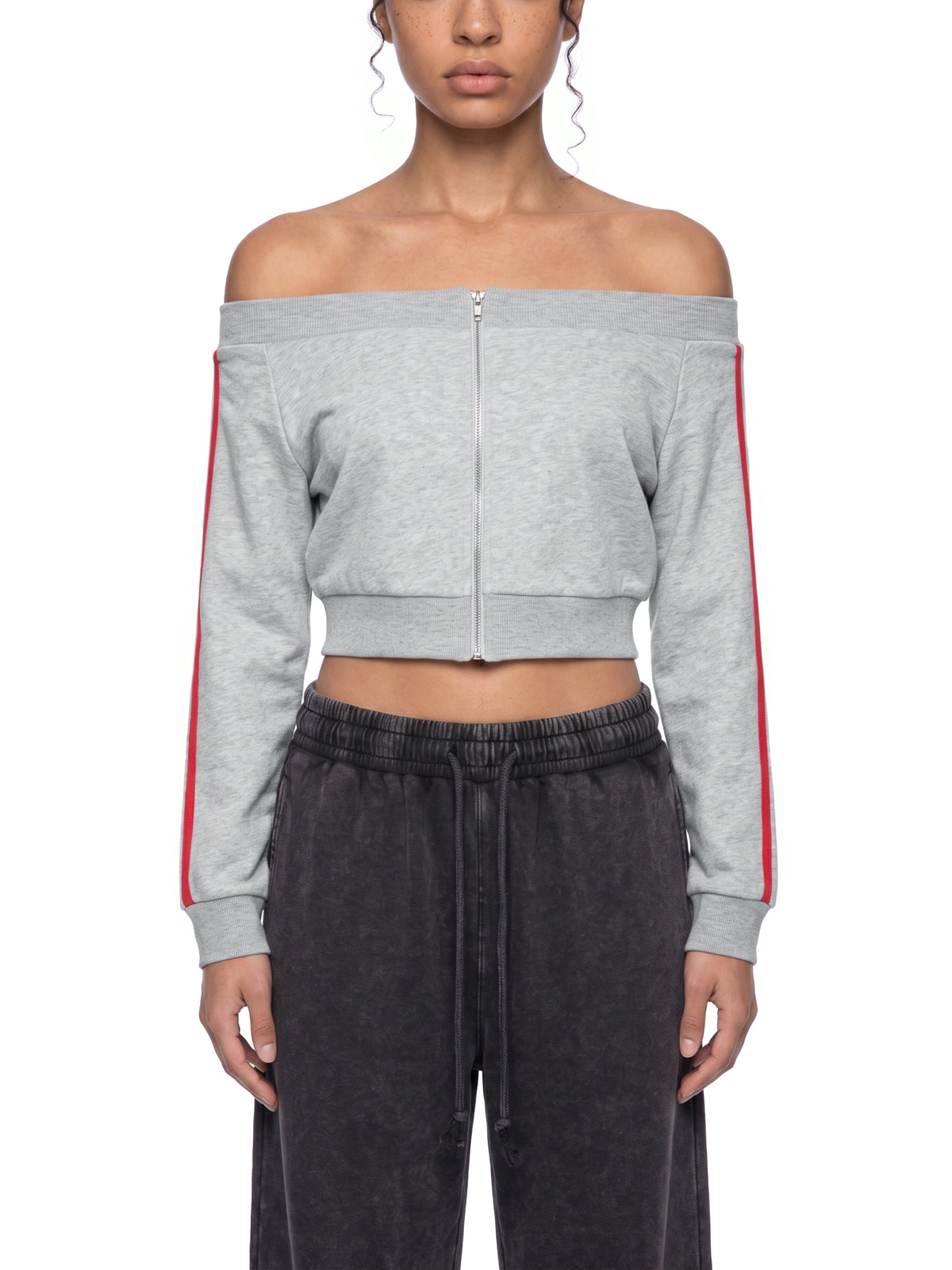 Off-Shoulder Full Zip Hoodie