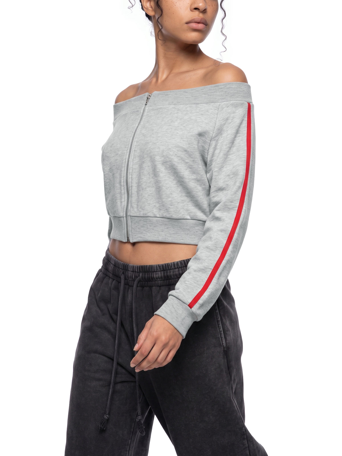 Off-Shoulder Full Zip Hoodie