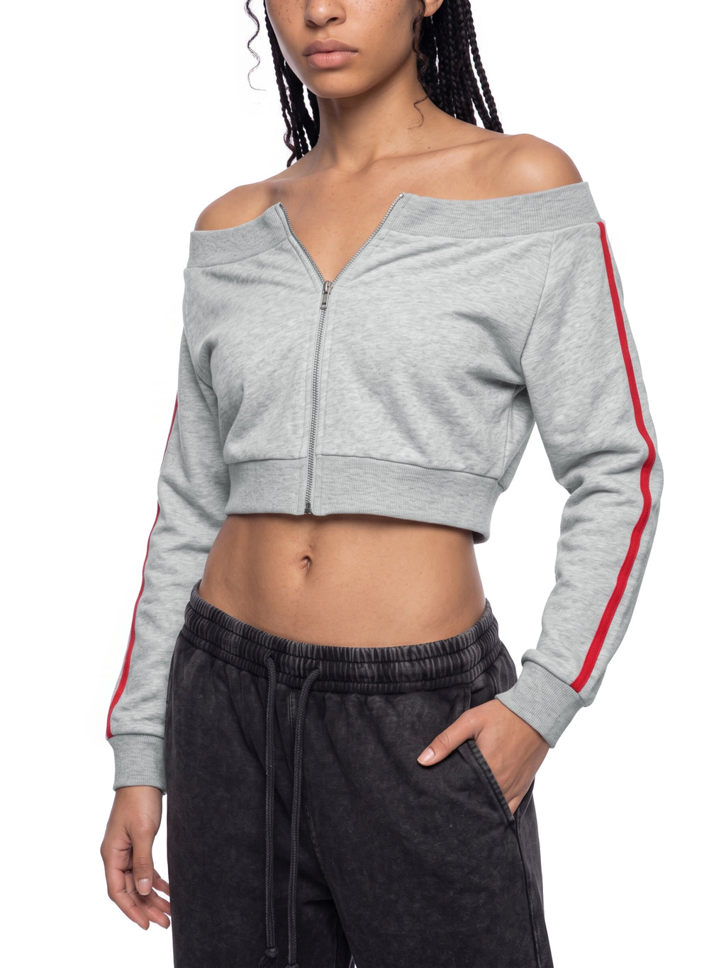Off-Shoulder Full Zip Hoodie